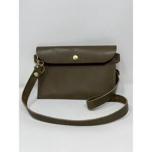 TEDDI JOELLE Olive Green Taupe Small Crossbody Minimalist Leather Bag Purse